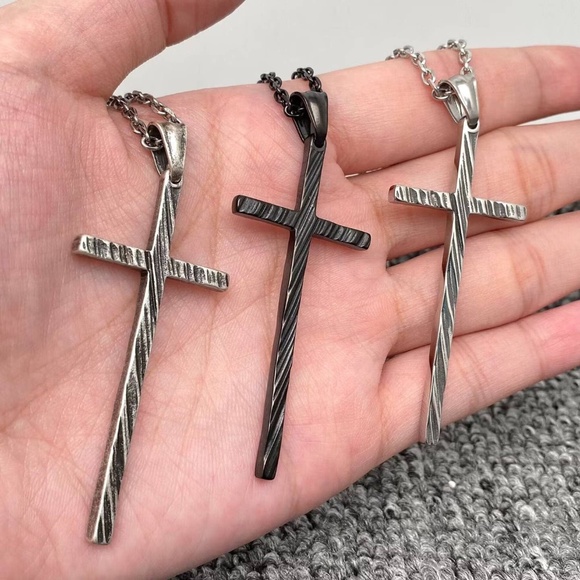 Unbranded Other - Vintage Men's Stainless Steel Cross Charm Necklace